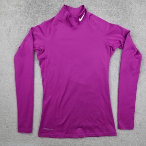 Nike Pro Combat Shirt Women S Purple Dri Fit Long Sleeve Fitted Mock Neck Active